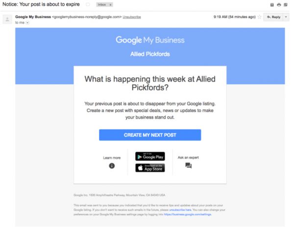 google my business post expiration
