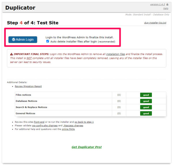 dupicator-test site-install-end