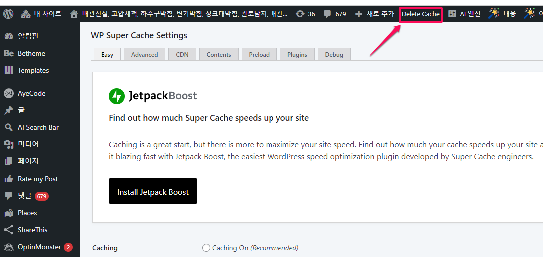 WP Super Cache plugin-Delete Cached Pages-1