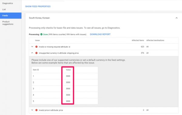 mercahnt center Unsupported currency in attribute shipping.price_2