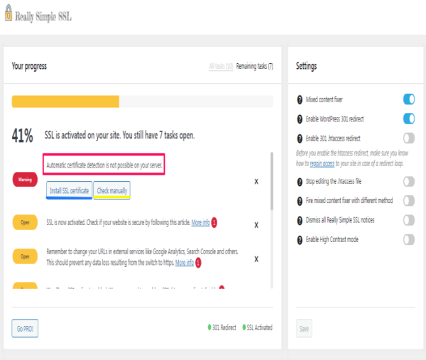 Automatic certificate detection is not possible on your server-서버에서 자동으로 인증서 감지가 불가능합니다-에러