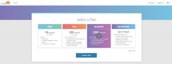 cloudflare에서 무료 플랜 선택