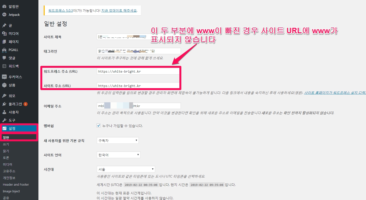사이트 URL에 www가 표시되지 않는 문제_워드프레스 관련