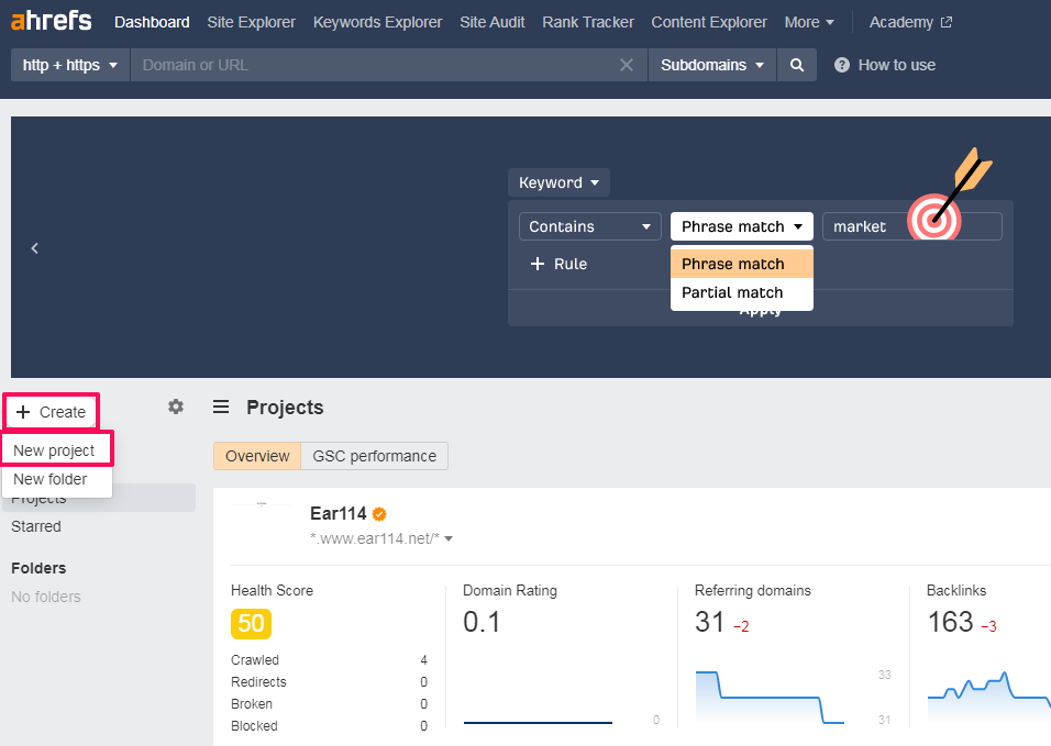ahref-create-new project