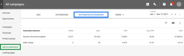 자동 광고 확장 실적 확인하기