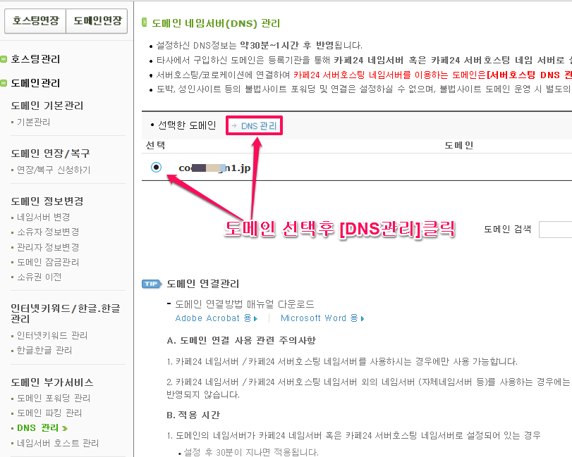 카페24호스팅-도메인관리-도메인부가서비스-DNS관리-2