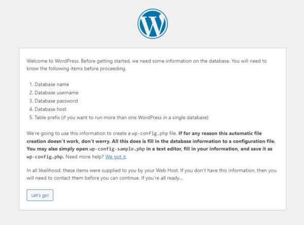 WordPress가 데이터베이스 세부 정보를 요구-2