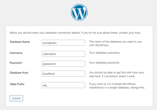 WordPress가 데이터베이스 세부 정보를 요구-3