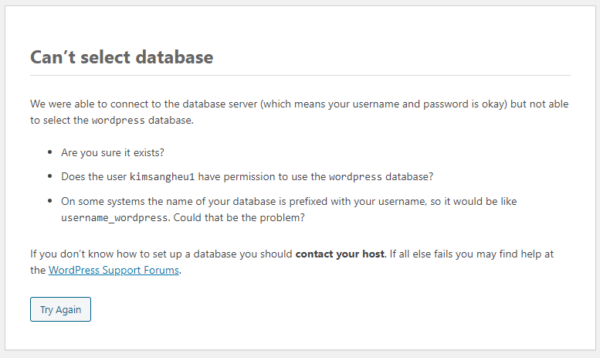 WordPress가 데이터베이스 세부 정보를 요구-5