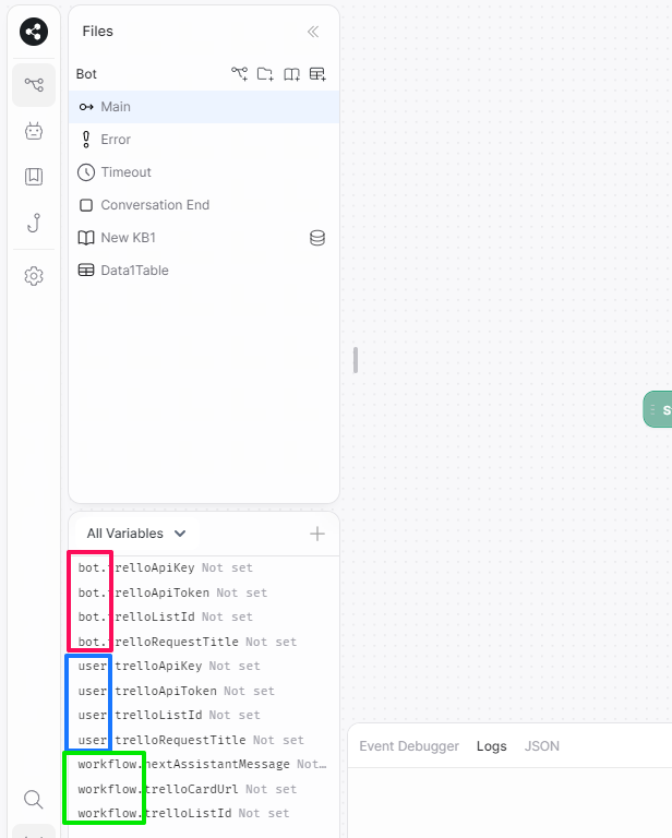 봇-사용자-워크플로 변수